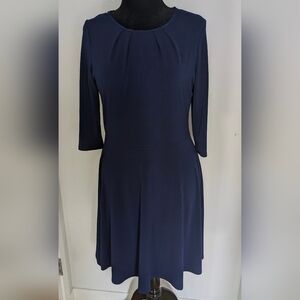 Leota Women's Fit And Flare Stretch Dress with 3/4 Sleeves Size L Dark Blue EUV